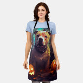 ハロウィーンピットブルカボチャ怖 エプロン (着用した状態)