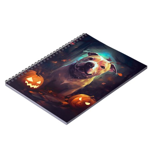 ハロウィーンピットブルカボチャ怖 ノートブック (左側)