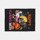 ハロウィーンピンクのフラミンゴの衣装スケルトンの魔女 フリースブランケット (正面(横))