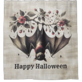 ハロウィーンピンクの花エビルこうもりグ葉リーン シャワーカーテン (正面)