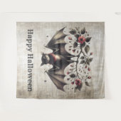 ハロウィーンピンクの花エビルこうもりグ葉リーン タペストリー (正面(横))