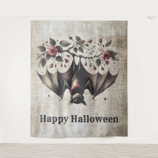 ハロウィーンピンクの花エビルこうもりグ葉リーン タペストリー