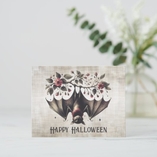 ハロウィーンピンクの花エビルこうもりグ葉リーン ポストカード (スタンド正面)