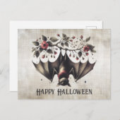 ハロウィーンピンクの花エビルこうもりグ葉リーン ポストカード (正面/裏面)