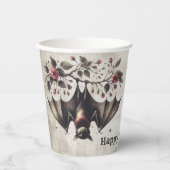 ハロウィーンピンクの花エビルこうもりグ葉リーン 紙コップ (正面)