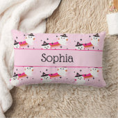 ハロウィーンピンクアンドブラック幽霊名前をカスタムする ランバークッション (ブランケット)