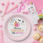 ハロウィーンピンクカボンプキンアンドスターズ誕生日 ペーパープレート (パーティー)