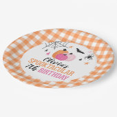 ハロウィーンピンクパンプキンズオレンジプレイド誕生日パペ ペーパープレート (アングル)