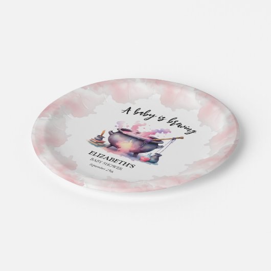 ハロウィーンピンクベビーが赤ちゃんシャワーを醸造 ペーパープレート (アングル)