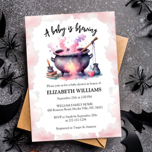 ハロウィーンピンクベビーが赤ちゃんシャワーを醸造 招待状