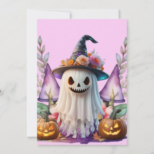 ハロウィーンピンクリトルブー幽霊ガールベビーシャワー 招待状 (裏面)