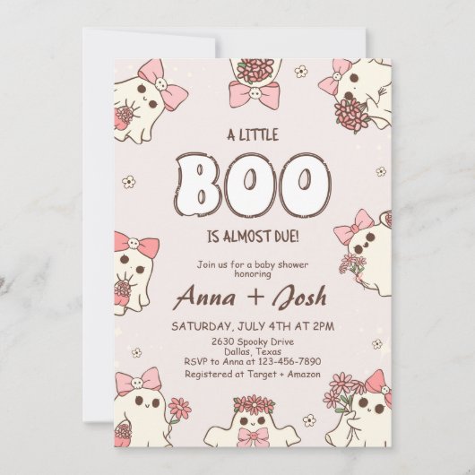 ハロウィーンピンク小さなブーは赤ちゃんシャワーが必要 招待状 (正面)