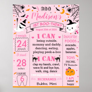 ハロウィーンピンク幽霊誕生日マイルストーンのサイン ポスター