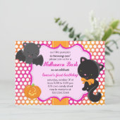 ハロウィーンファースト誕生日リトルこうもりキャット&カプキン 招待状 (スタンド正面)