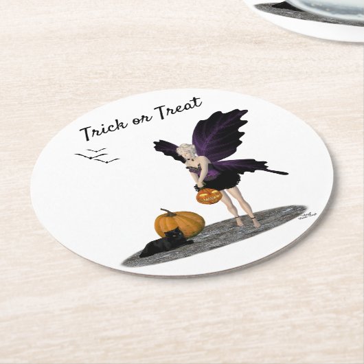 ハロウィーンフェアリーとパンプキンス紙コースター ラウンドペーパーコースター (アングル)