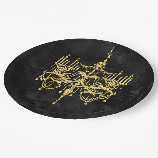 ハロウィーンフェイク金ゴールドグリッターシャンデリア ペーパープレート (アングル)