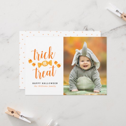 ハロウィーンフォトカードのトリックまたはトリートメント カード (正面/裏面インサイチュ)