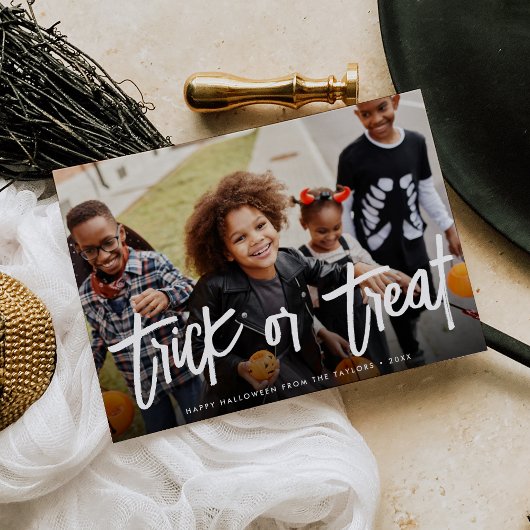 ハロウィーンフォトカードのトリックまたはトリートメント カード