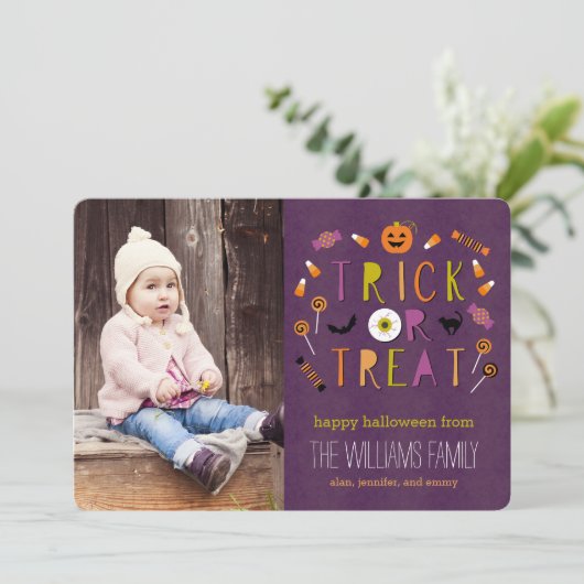 ハロウィーンフォトカードのトリックまたはトリートメント カード (スタンド正面)