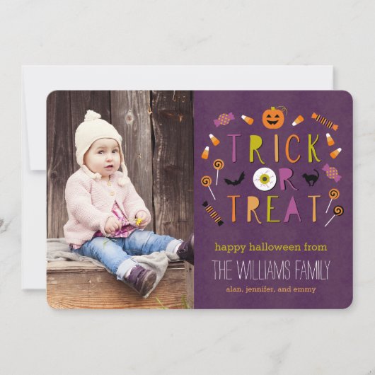 ハロウィーンフォトカードのトリックまたはトリートメント カード (正面)