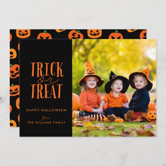 ハロウィーンフォトカードのトリックまたはトリートメント シーズンカード (正面/裏面)
