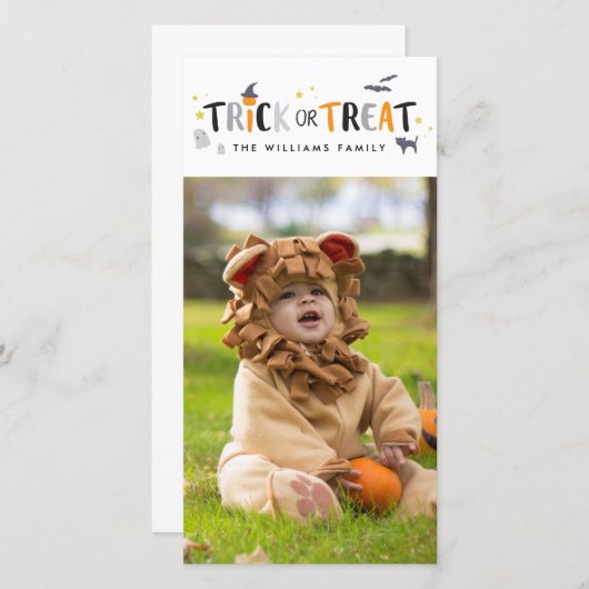 ハロウィーンフォトカードのトリックまたはトリートメント シーズンカード (正面/裏面)