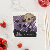 ハロウィーンフクロウとネコパーソナライズされたナプキン スタンダードカクテルナプキン (インサイチュ)