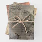 ハロウィーンフクロウファミリーヴィンテージエフェメラ ラッピングペーパーシート (インサイチュ)