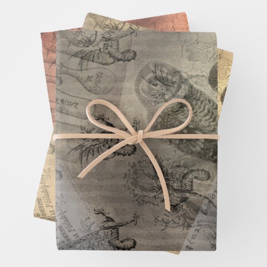 ハロウィーンフクロウファミリーヴィンテージエフェメラ ラッピングペーパーシート (インサイチュ)