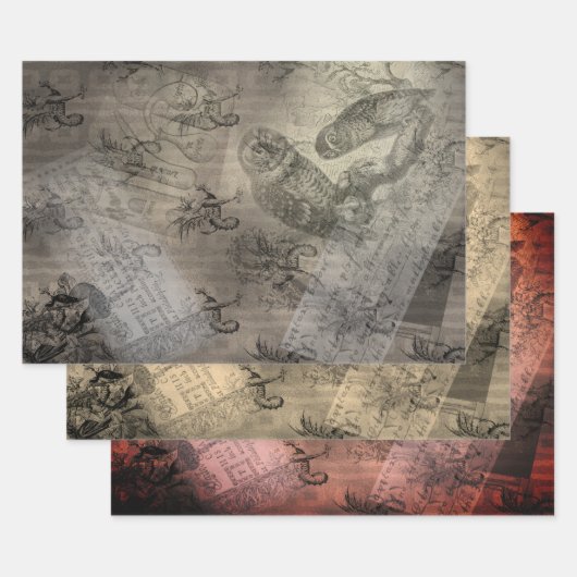 ハロウィーンフクロウファミリーヴィンテージエフェメラ ラッピングペーパーシート (セット)