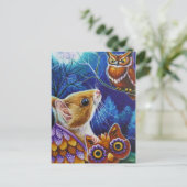 ハロウィーンフクロウマウスヴィンテージマスクウォーターカラーアート ポストカード (スタンド正面)