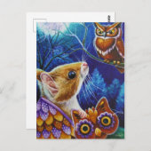 ハロウィーンフクロウマウスヴィンテージマスクウォーターカラーアート ポストカード (正面/裏面)
