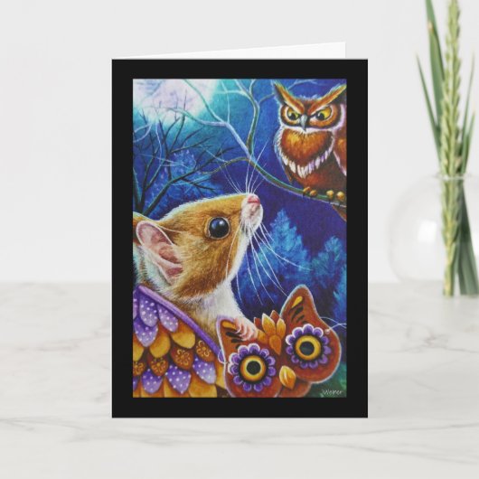 ハロウィーンフクロウマウスヴィンテージマスク水彩画 カード (正面)