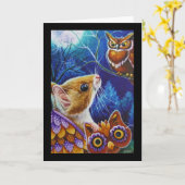 ハロウィーンフクロウマウスヴィンテージマスク水彩画 カード (黄色い花)