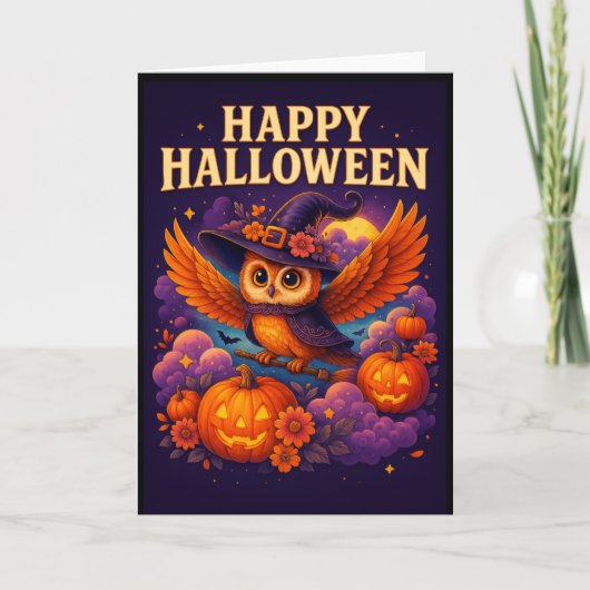 ハロウィーンフクロウ挨拶カード カード (正面)