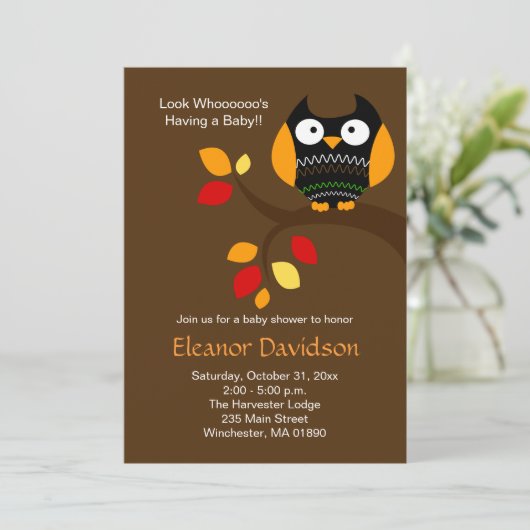 ハロウィーンフクロウ5x7ベビーシャワー招待状両面 招待状 (スタンド正面)