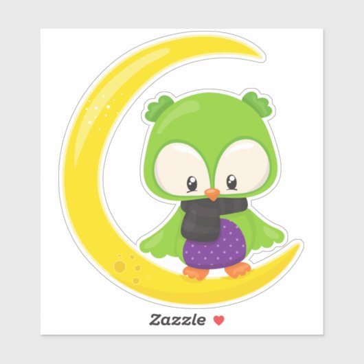 ハロウィーンフクロウ，かわいいフクロウ，グリーンフクロウ，月，スカーフ シール (シート)