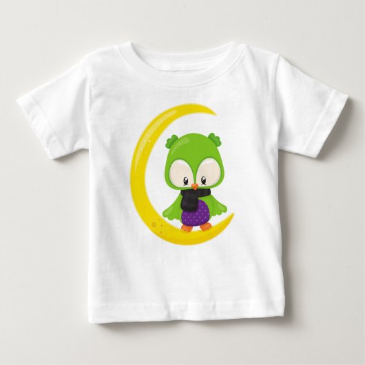 ハロウィーンフクロウ,かわいいフクロウ,グリーンフクロウ,月,スカーフ ベビーTシャツ (正面)