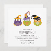 ハロウィーンフクロウ。子供おもしろいの衣装パーティー。動物 招待状 (正面/裏面)