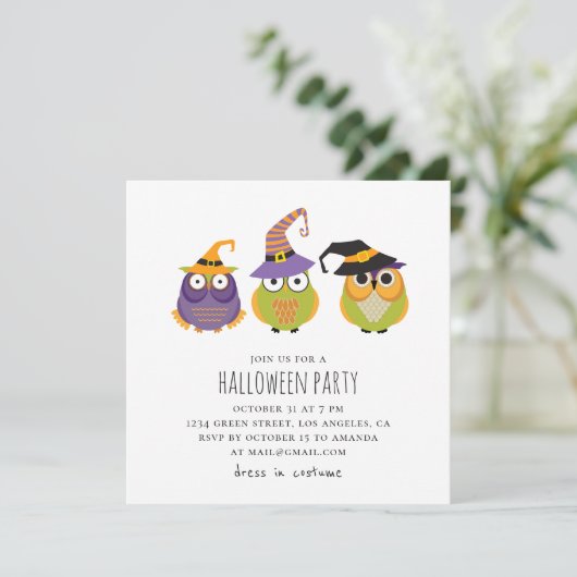 ハロウィーンフクロウ。子供おもしろいの衣装パーティー。動物 招待状 (スタンド正面)