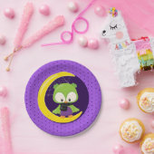 ハロウィーンフクロムーンパープル水玉模様おもしろいパーティー ペーパープレート (パーティー)