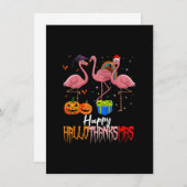 ハロウィーンフラミンゴハッピーハロサンクサムパンプキン 招待状 (正面/裏面)