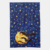 ハロウィーンフルムーンこうもりナイトスカイ キッチンタオル (縦)