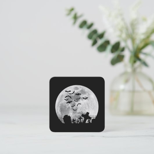 ハロウィーンフルムーン墓地不気味こうもり スクエア名刺 (スタンド正面)