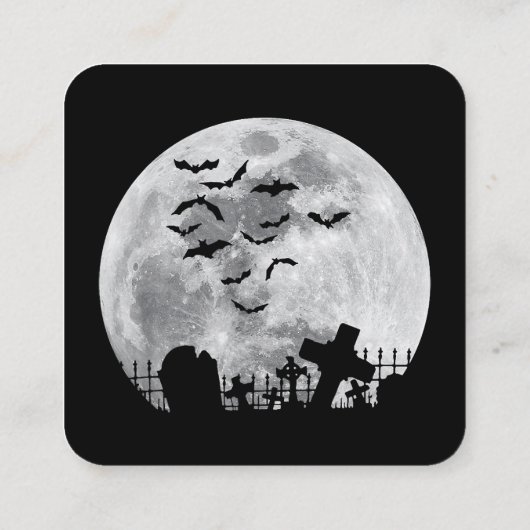 ハロウィーンフルムーン墓地不気味こうもり スクエア名刺 (裏面)
