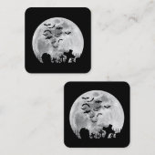 ハロウィーンフルムーン墓地不気味こうもり スクエア名刺 (正面/裏面)