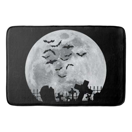 ハロウィーンフルムーン墓地不気味こうもり バスマット (正面)