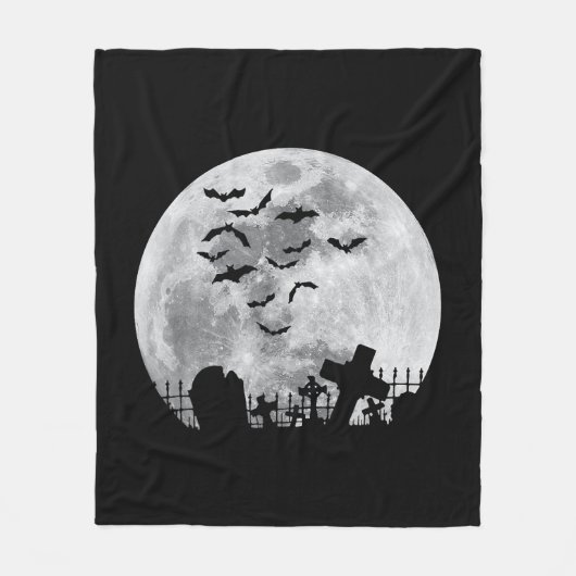 ハロウィーンフルムーン墓地不気味こうもり フリースブランケット (正面)