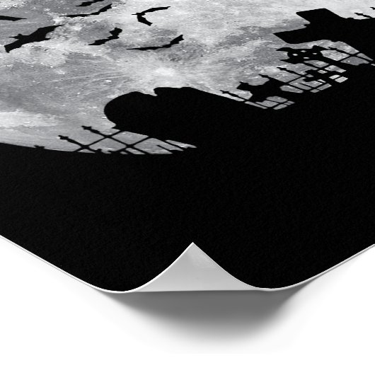 ハロウィーンフルムーン墓地不気味こうもり ポスター (角)