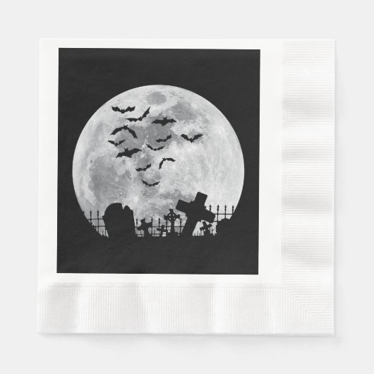 ハロウィーンフルムーン墓地不気味こうもり 縁ありランチョンナプキン (正面)